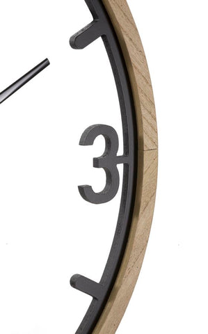 Reloj de pared redondo de metal y madera
