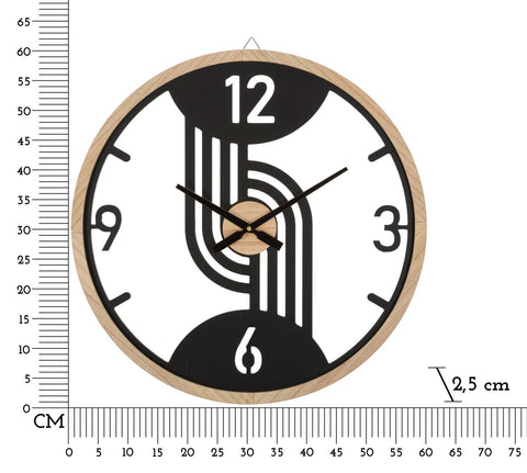 Reloj de pared redondo de metal y madera