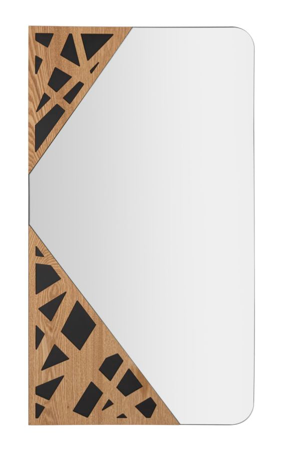 Espejo de pared rectangular con decoraciones geométricas de madera trenzada