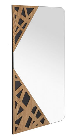 Espejo de pared rectangular con decoraciones geométricas de madera trenzada