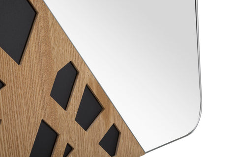 Espejo de pared rectangular con decoraciones geométricas de madera trenzada