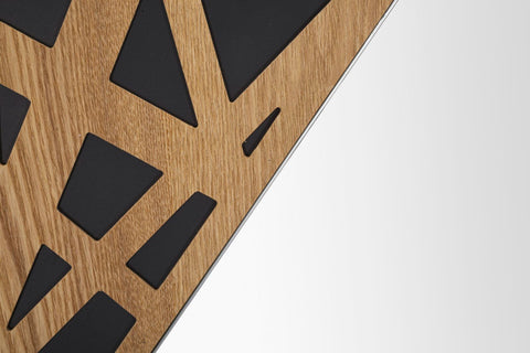 Espejo de pared rectangular con decoraciones geométricas de madera trenzada