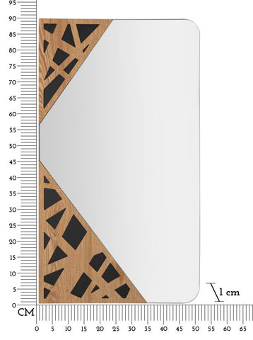 Espejo de pared rectangular con decoraciones geométricas de madera trenzada