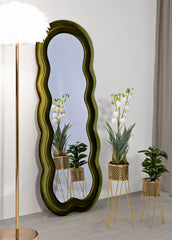 Miroir mural Miki cadre en bois Tissu Velours Vert