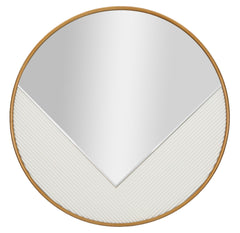 Miroir mural rond Tolosa cadre métal doré et décor bois relief