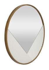 Miroir mural rond Tolosa cadre métal doré et décor bois relief