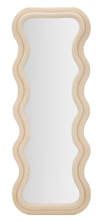 Miroir mural cadre en bois tissu crème ondulé