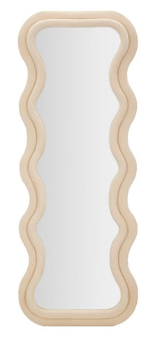 Miroir mural cadre en bois tissu crème ondulé