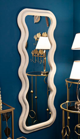 Miroir mural cadre en bois tissu crème ondulé