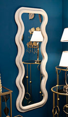 Miroir mural cadre en bois tissu crème ondulé