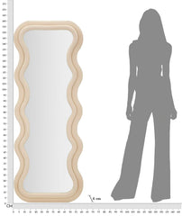 Miroir mural cadre en bois tissu crème ondulé