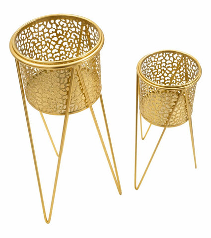Support de vase en métal doré ensemble de 2 pcs décorés de sculptures irrégulières