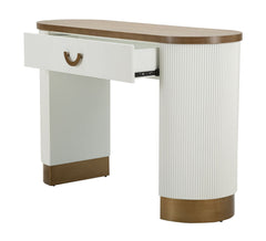 Console arrondie Tolosa Bois Blanc et inserts Bois Brun avec tiroir