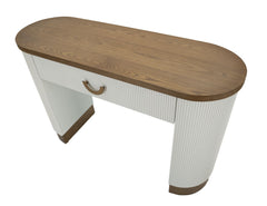 Console arrondie Tolosa Bois Blanc et inserts Bois Brun avec tiroir