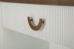 Console arrondie Tolosa Bois Blanc et inserts Bois Brun avec tiroir
