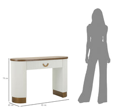 Console arrondie Tolosa Bois Blanc et inserts Bois Brun avec tiroir