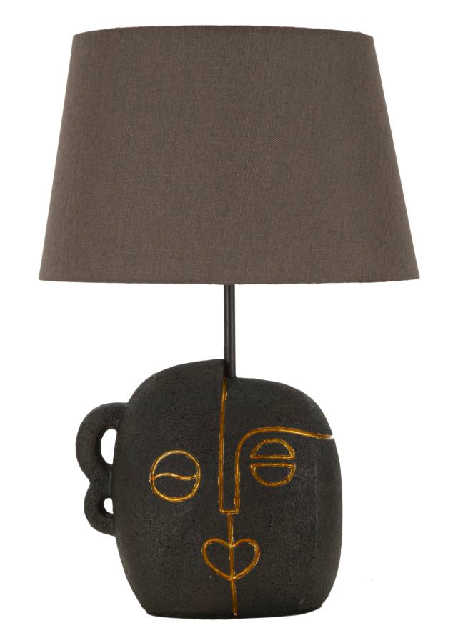 Lampe de table Tribal Résine noire abat-jour en Tissu gris