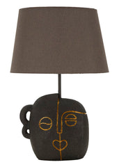 Lampe de table Tribal Résine noire abat-jour en Tissu gris