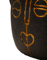 Lampe de table Tribal Résine noire abat-jour en Tissu gris