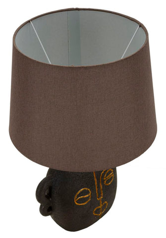 Lampe de table Tribal Résine noire abat-jour en Tissu gris