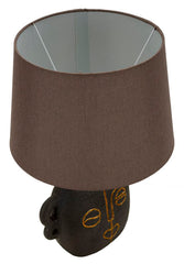 Lampe de table Tribal Résine noire abat-jour en Tissu gris