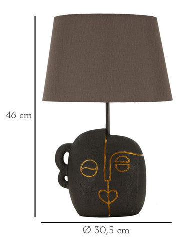Lampe de table Tribal Résine noire abat-jour en Tissu gris