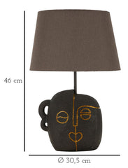 Lampe de table Tribal Résine noire abat-jour en Tissu gris