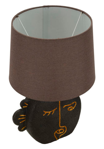 Lampe de table Tribal Résine Noir abat-jour Tissu Gris