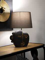 Lampe de table Tribal Résine Noir abat-jour Tissu Gris