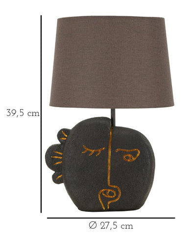 Lampe de table Tribal Résine Noir abat-jour Tissu Gris