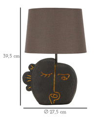 Lampe de table Tribal Résine Noir abat-jour Tissu Gris