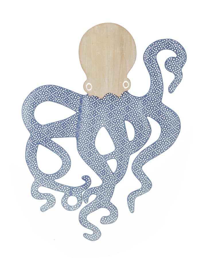 Panel de pared decorativo 3D de pulpo de metal y madera