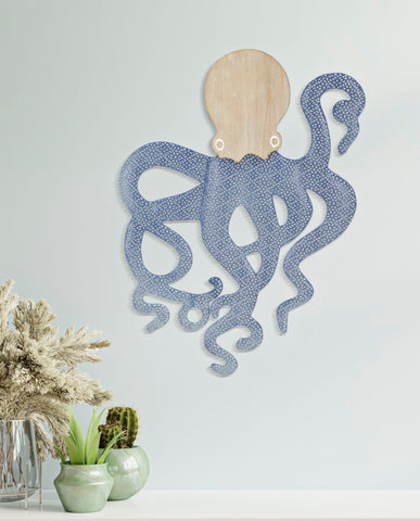 Panel de pared decorativo 3D de pulpo de metal y madera