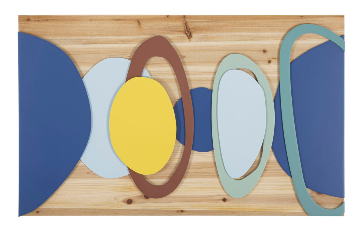 Panel de pared decorativo geométrico multicolor de metal y madera