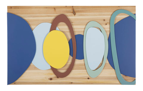 Panel de pared decorativo geométrico multicolor de metal y madera