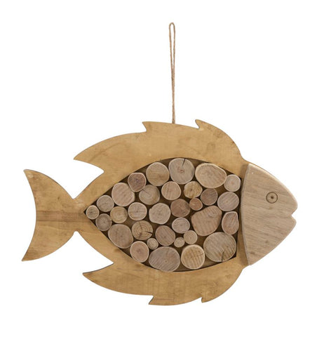Escultura colgante Peces de madera redonda