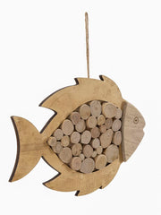 Sculpture suspendue Poisson en bois rond
