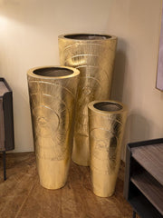 Vases en métal doré Lot de 3 avec décorations circulaires en relief