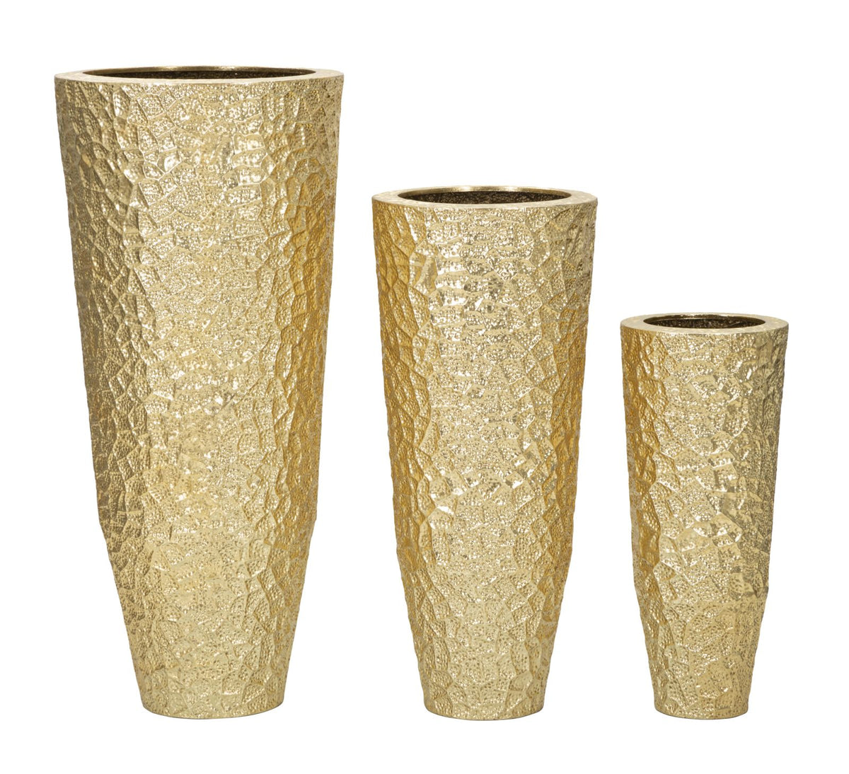 Ensemble de vases ronds en métal doré décorations en relief