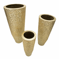 Ensemble de vases ronds en métal doré décorations en relief