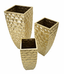 Porte-vase carré ensemble de 3 pièces métal doré avec décorations en relief