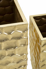 Porte-vase carré ensemble de 3 pièces métal doré avec décorations en relief