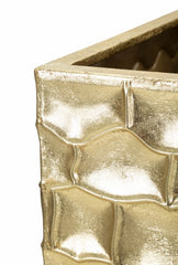 Porte-vase carré ensemble de 3 pièces métal doré avec décorations en relief