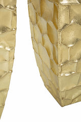 Porte-vase carré ensemble de 3 pièces métal doré avec décorations en relief