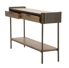 Console rectangulaire Toronto Métal et bois avec 2 tiroirs et étagère