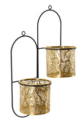 Support pour vase mural double métal doré et noir