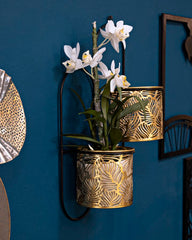 Support pour vase mural double métal doré et noir