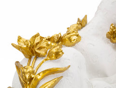 Léopard décoratif blanc fleurs dorées