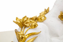 Léopard décoratif blanc fleurs dorées