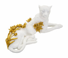 Léopard décoratif blanc fleurs dorées